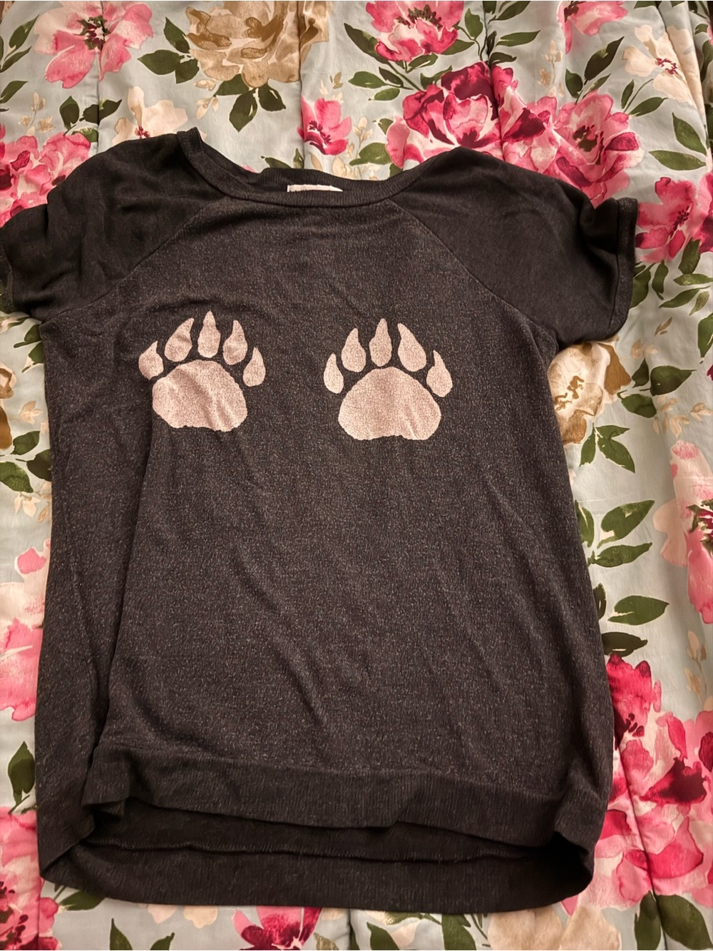 Wildfox Black Short-Sleeve Tee with Metallic Paw Prints